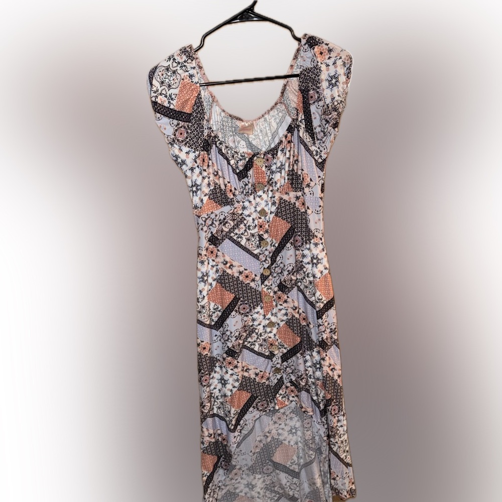 No Boundaries High Low Patchwork Dress - Black, White, Pink